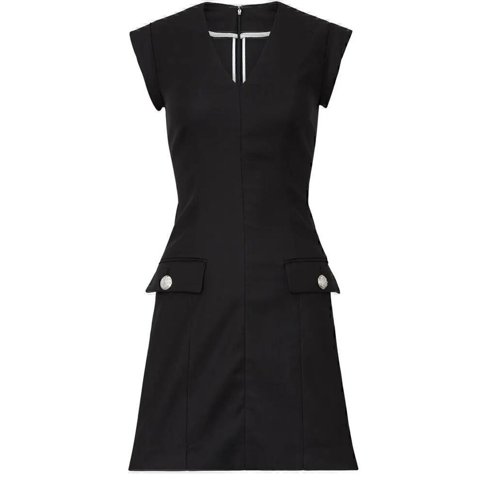 Veronica Beard Skylar Dress Linen Blend Cap Sleeve V-Neck Mini Black Size 4